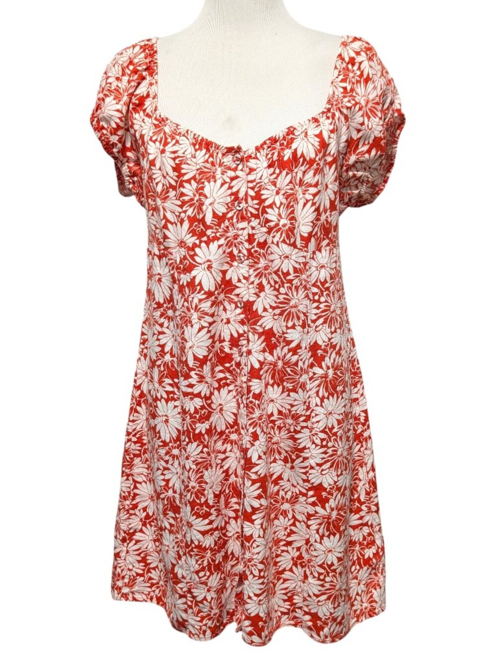 Madewell Womens Size 8 Margie Red Floral Button Front Short Sleeve Mini Dress